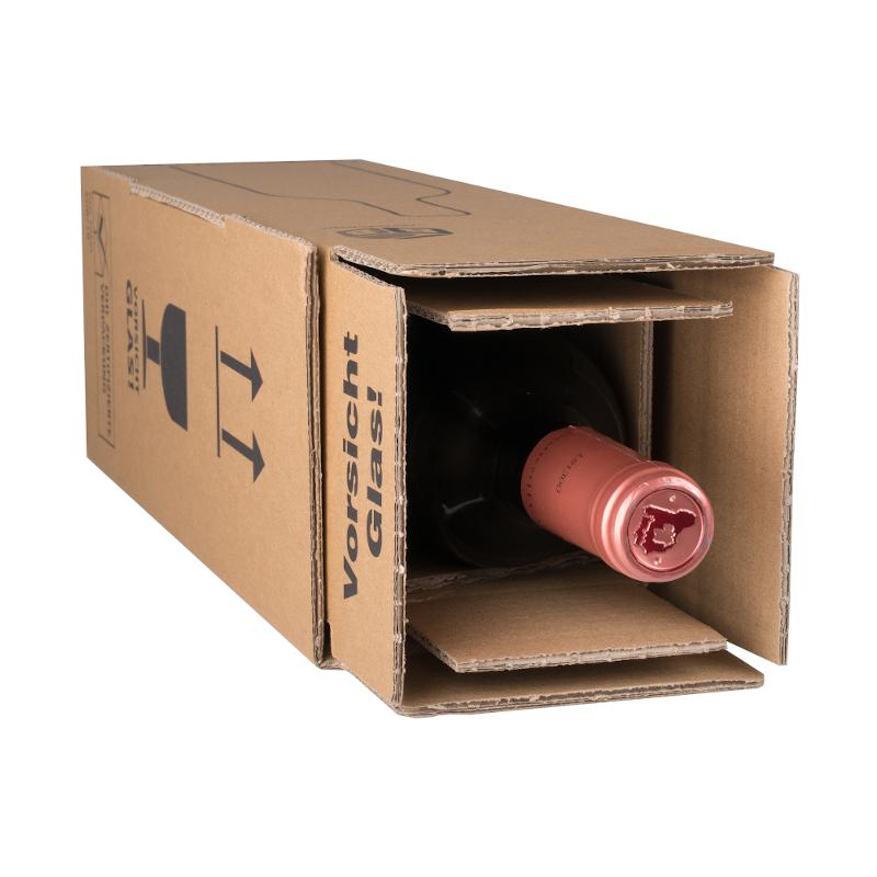 Flaschenversandkarton 1er für Wein oder Sekt 106x106x420 mm 2-wellig braun